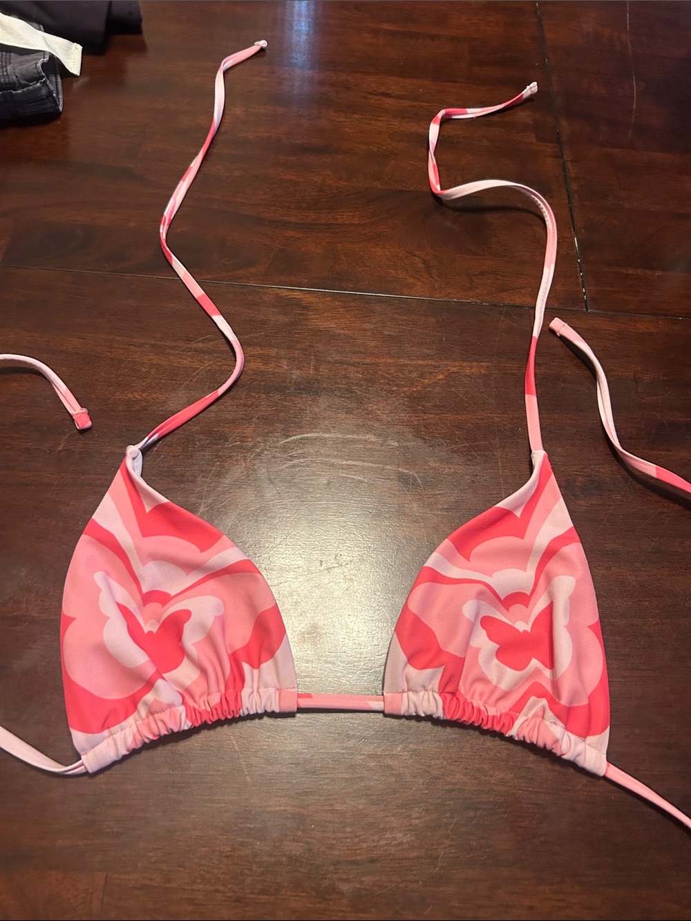 Pink Floral Triangle Bikini Top